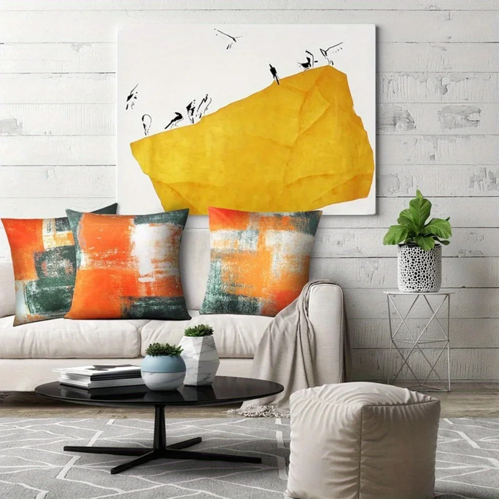4Pcs Orange Grey Pillow Covers 40x40cm Double-sided Printed Abstract Art Cushion Cases Modern Home Decor No Insert