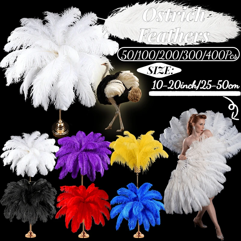 

50-400Pcs White Large Ostrich Feathers Bulk 25-45CM Black Ostrich Feathers for Crafts Wedding Party Decor Centerpieces Decor