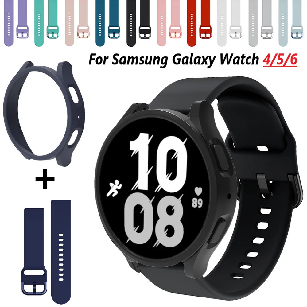 Case+Band for Samsung Galaxy Watch 4/5/5pro/6 40mm 44mm Silicone Bracelet Hard Cover for Galaxy Watch 4/6 Classic 43m 47mm Strap