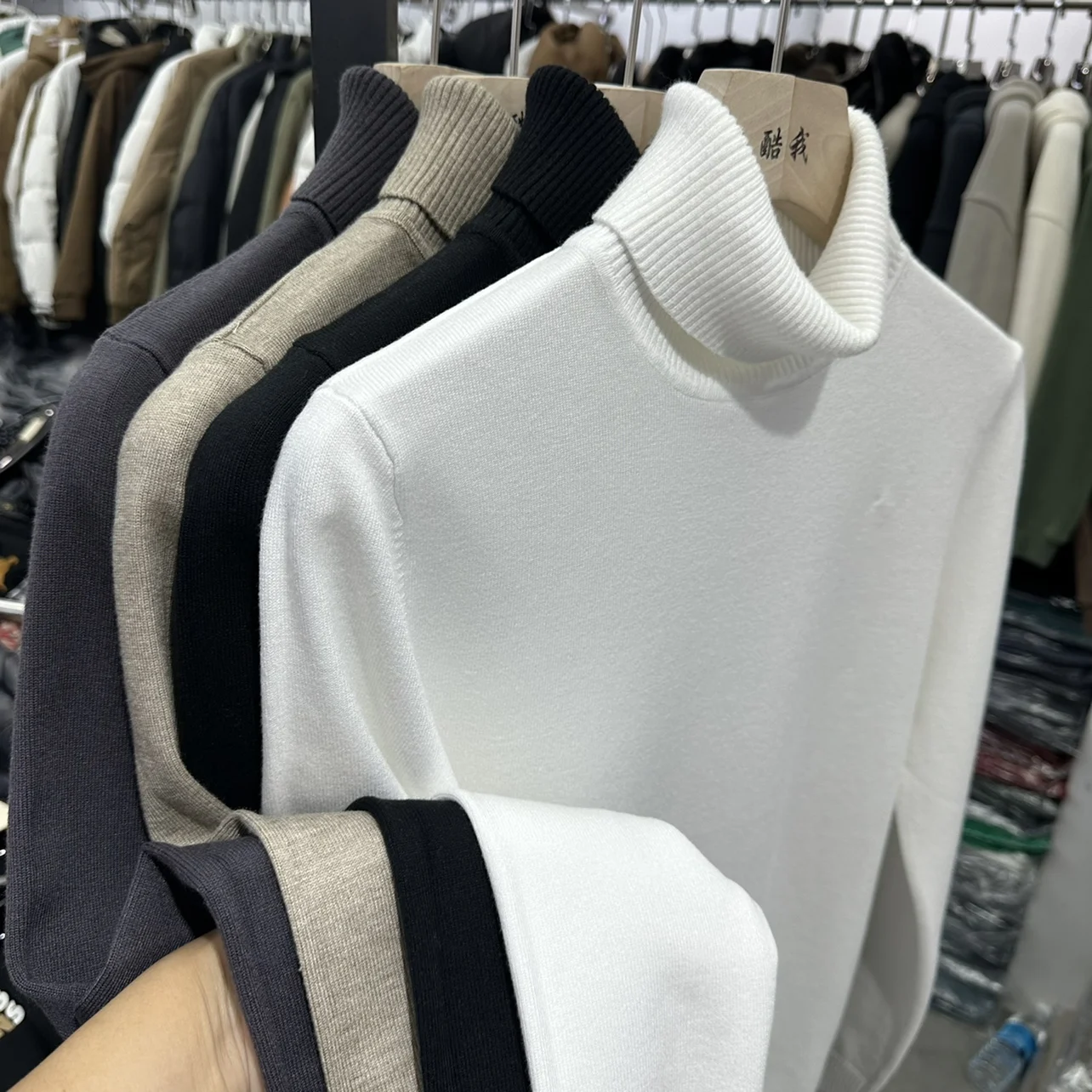 

Men's High Collar Knitted Sweater Thermal Top Breathable Elastic Polyester Fiber Long Sve Casual Wear for Autumn Winter