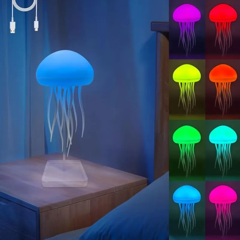Dynamic Charging Jellyfish Light Emitting Diode Night Light Colorful Voice Activated Floating Decorative Desk Lamp Relax