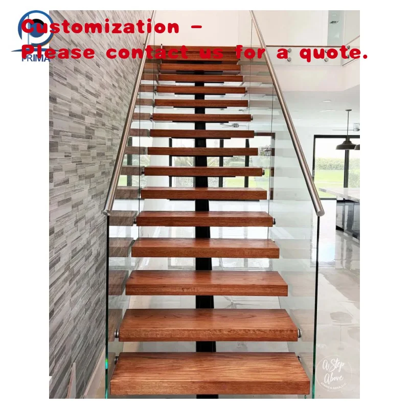 custom.Foshan Customized Stairs Interior Stairs Floating Straight Design Luxury Solid Wood Treads Fabricated Steel