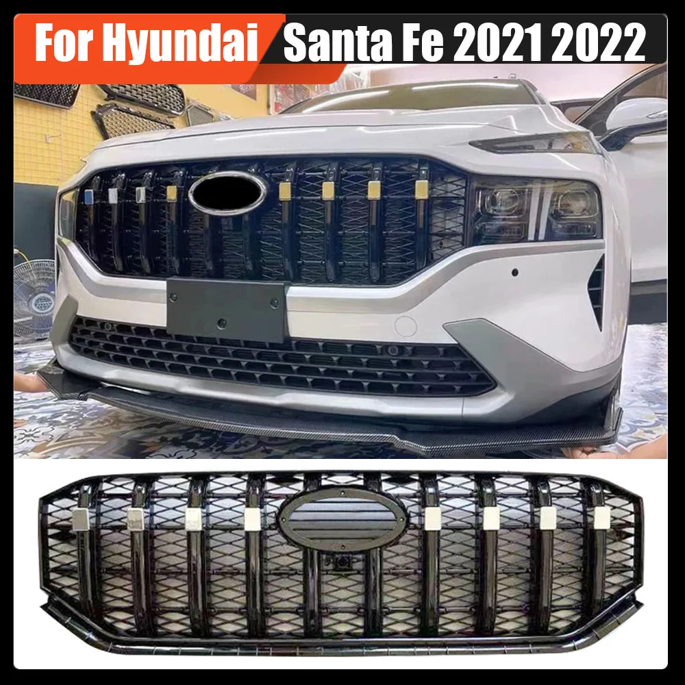 

SUV Auto Parts Tuning Black Or Silver Front Bumper Grill Car High Quality Grille Racing grills For Hyundai Santa Fe 2021 2022