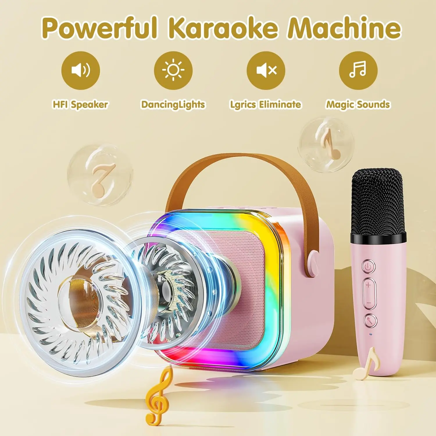 GAMINJA Mini Karaoke Machine With Wireless Microphone Suitable For Children And Adults Portable Bluetooth Speaker With LED Light