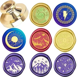 Mountain View Moon And Planet Wax Sealing Stamp, 25mm Removable Brass Head For Decorating Gifts, Notebooks, Envelopes, Postcards