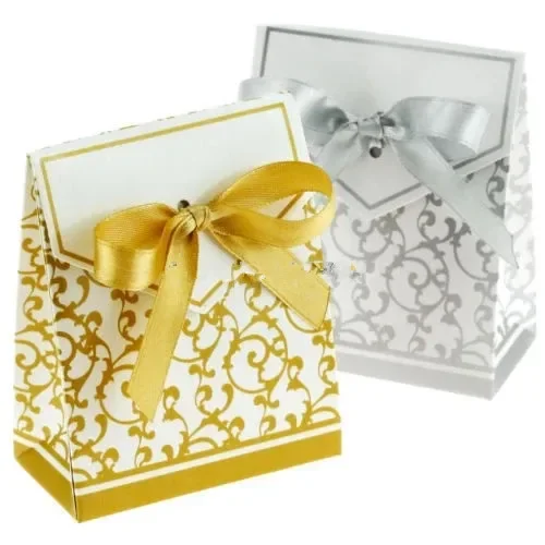 100pcs 2Colors Gold/Sliver with Ribbon Wedding Favour Box Party Candy Box Favor Gift Boxes Wedding Box Free Shipping