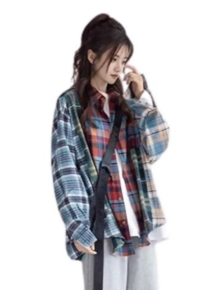 Shirts Women American Style Plaid Design Youthful Turn-down Collar All-match Popular Fashion Streetwear Charming Students Cozy