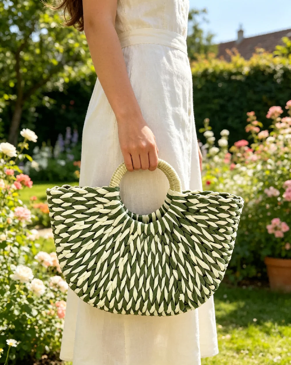 

Black White Striped Woven Shoulder Bag for Women Boho Large Capacity Hobo Bag Casual Daily Handbag for Beach and Vacation