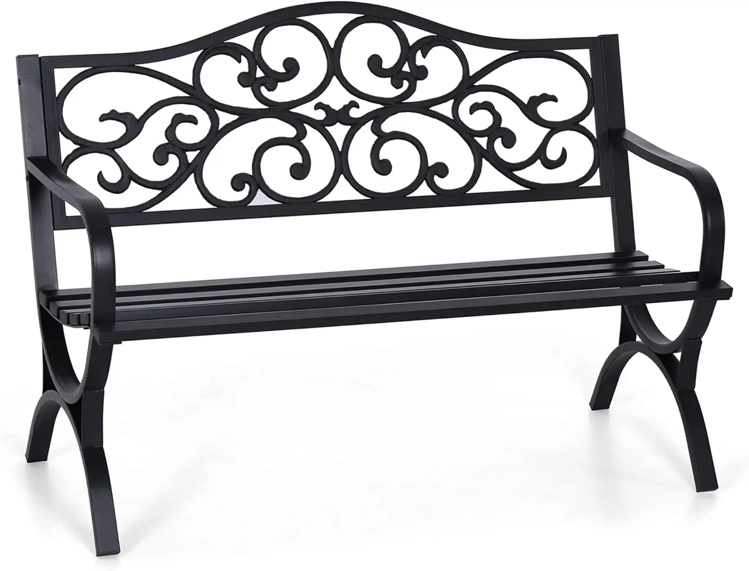 

Sophia & William 50" Outdoor Garden Bench Patio Park Bench, Cast Iron Metal Frame Furniture with Floral Design Backrest