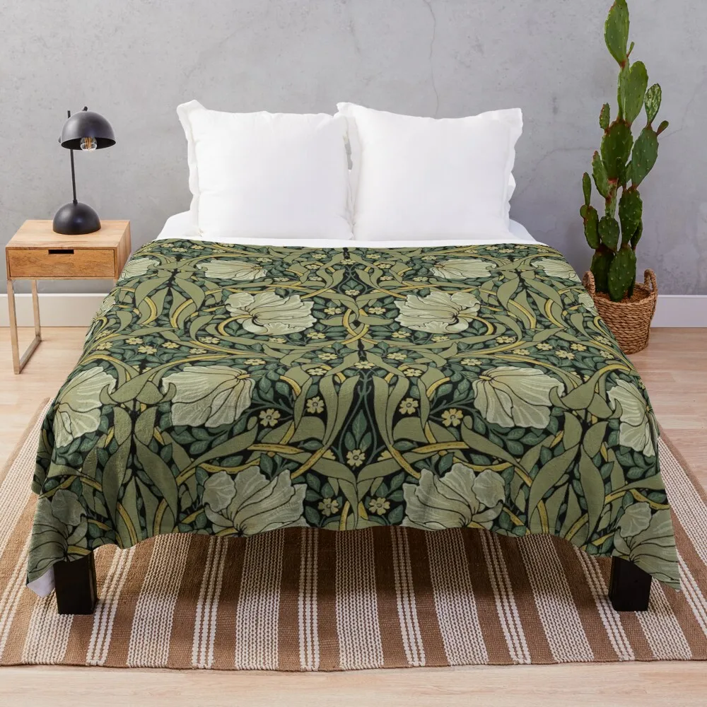 

William Morris Green Vintage Floral HD Throw Blanket Bed covers Plaid on the sofa christmas gifts Sofa Throw Blankets