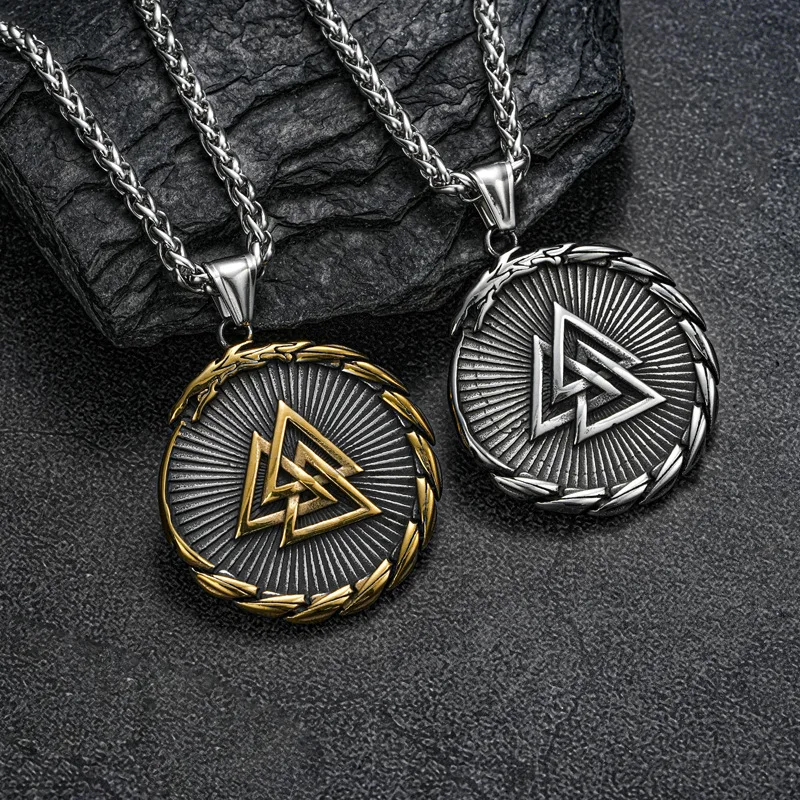 Vintage Nordic Vegvisir Compass Pendant Stainless Steel Viking Ouroboros Necklace for Men Amulet Biker Jewelry Gift Dropshipping
