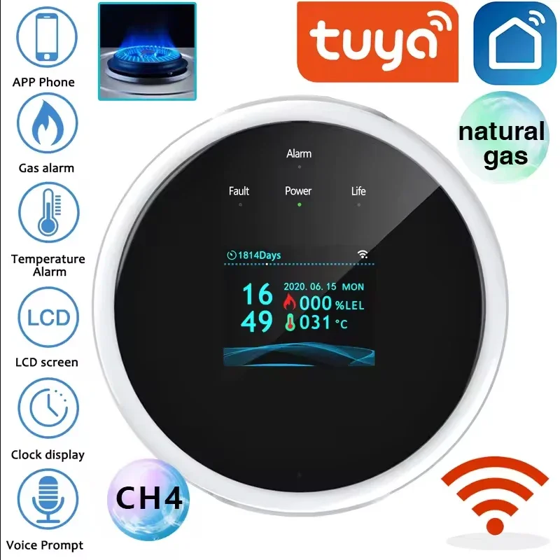 

Tuya 2.4G WiFi Gas Alarm Sensor Combustible Gas Detector Works with Smart Life APP Information Push Tester for Home Alarm System
