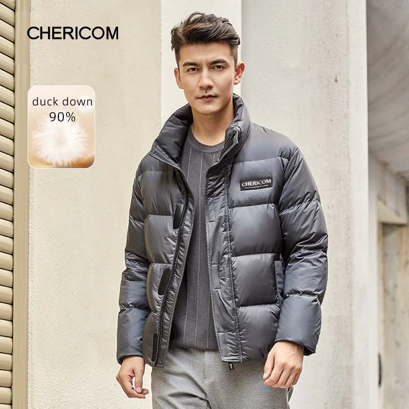 Chericom Winter Men's Stand-Up Collar Thickened Down Jacket Warm Fashion Outerwear Duck Down Solid Pocket Puffer Coats 279600