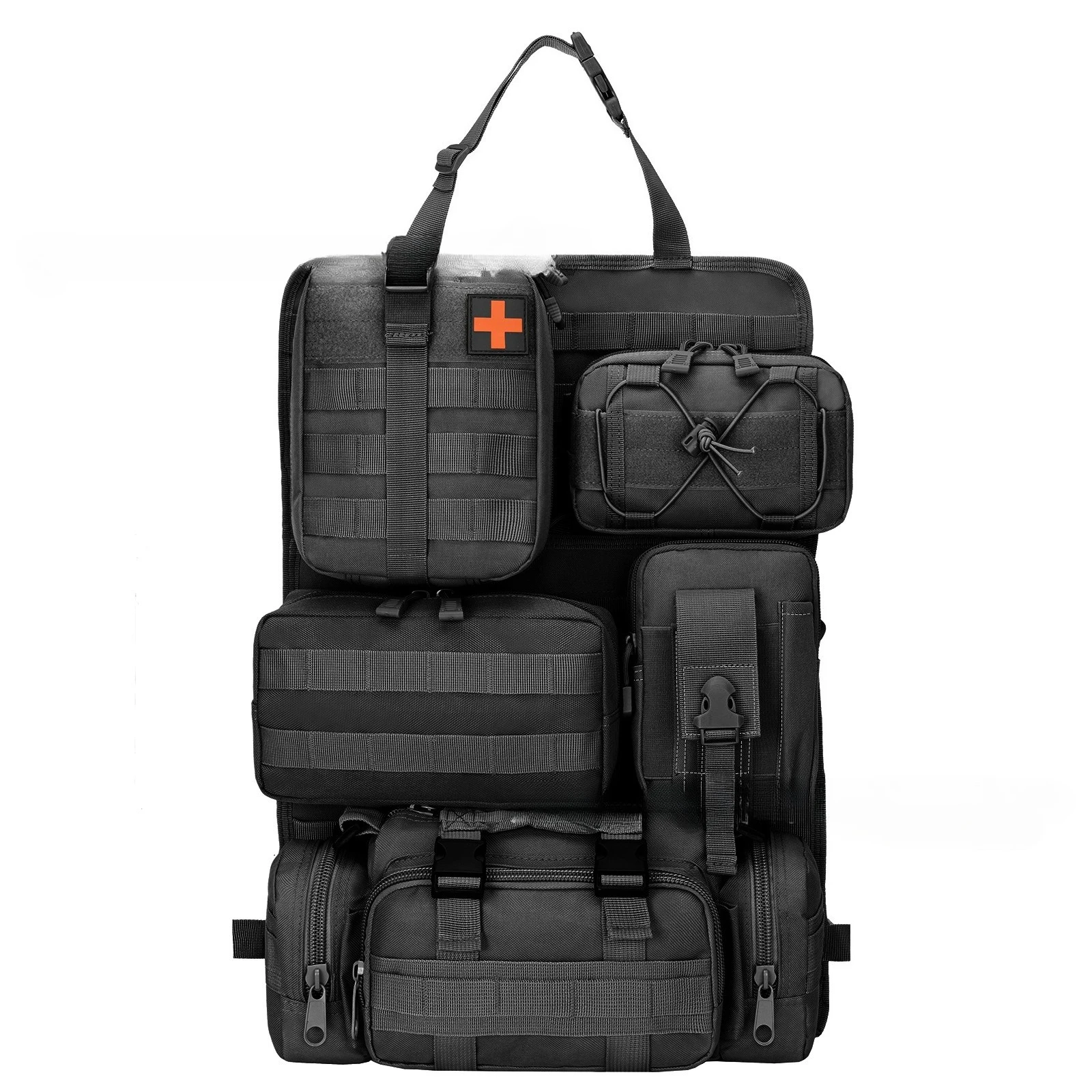 Tactical Car Seat Back Storage Bag, Multi-strap Outdoor Carry Pack Portable Camera Organizer