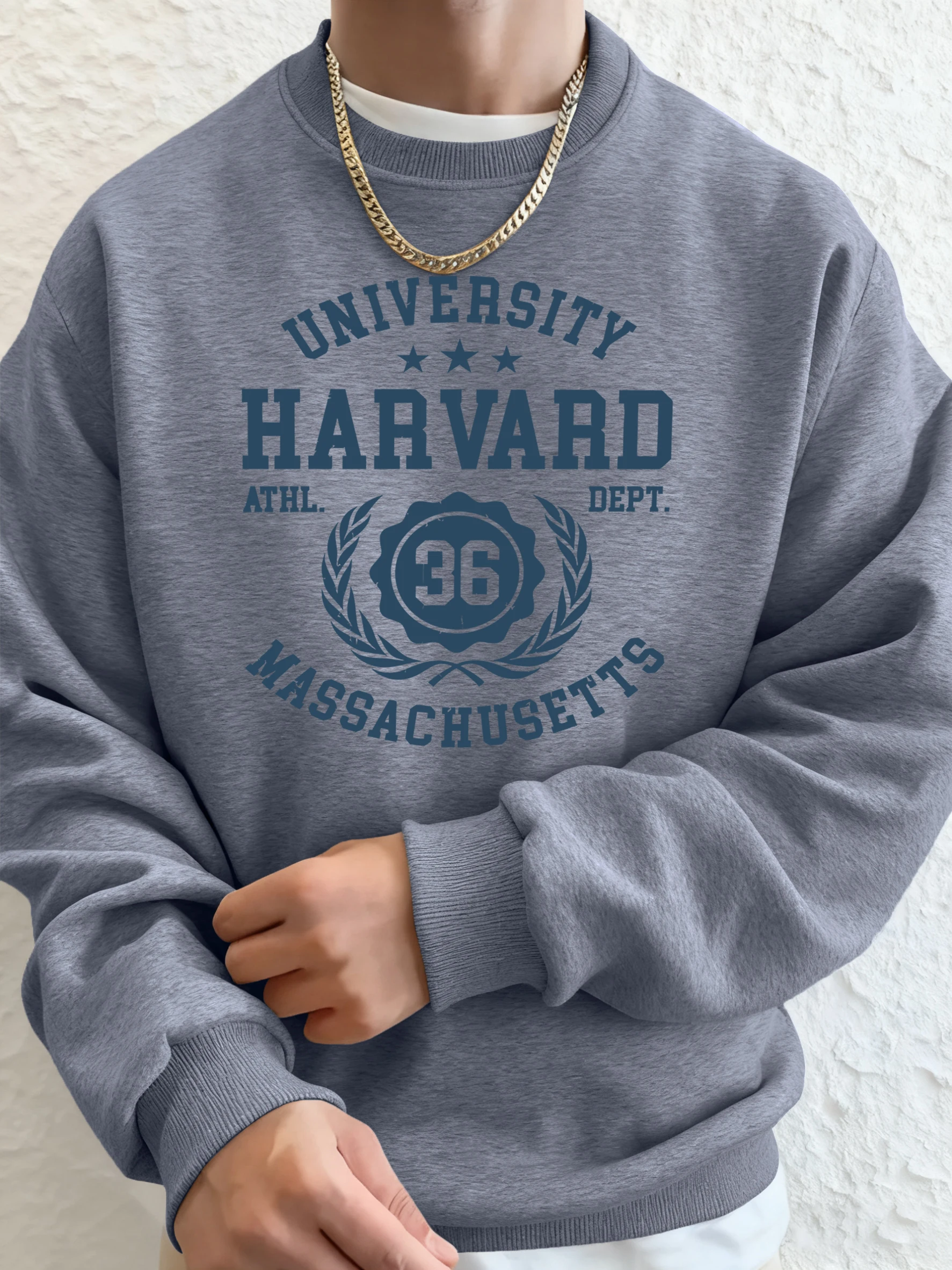 University Harvard Massachusetts Print Men Autumn Fleece Sweatshirts Basics Comfy Hoodie Long Sleeved Warm Tracksuit Street Top