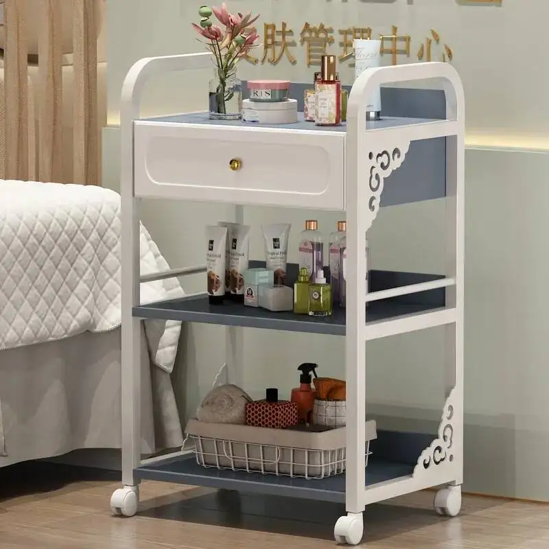 صالون تجميل متنقل لمستحضرات التجميل مساعد مانيكير دعم عربة ماكياج عربة تخزين قابلة للإزالة عجلات الروليت الأثاث صينية الحلاق #2