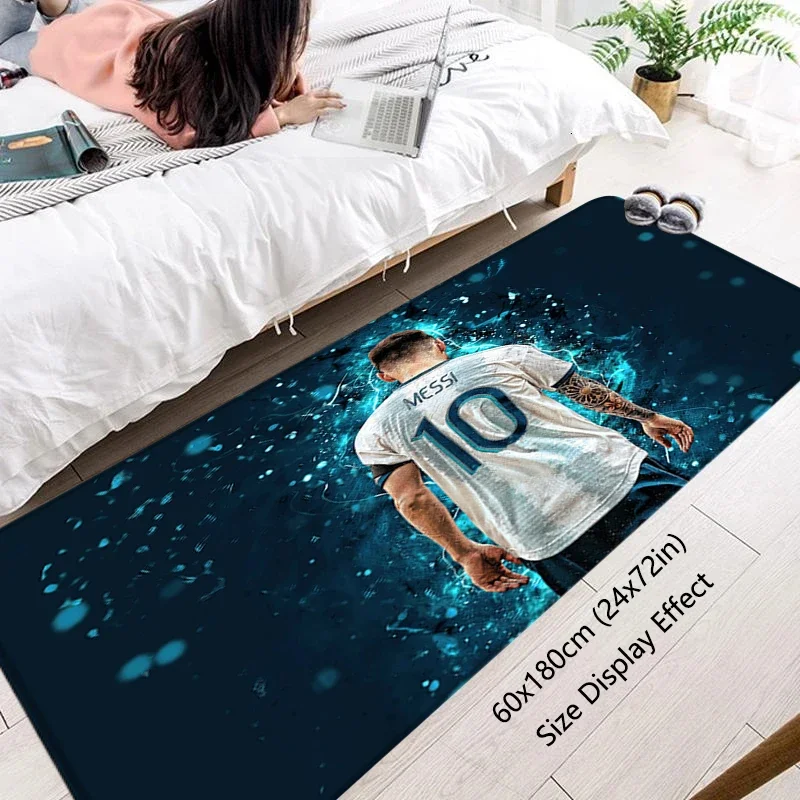 Entrance Doormat Messi Non-slip Bedroom Soccer Mat Halllway Carpet Kitchen Floor Mat Flannel Living Room Home Car Decor Bath Rug