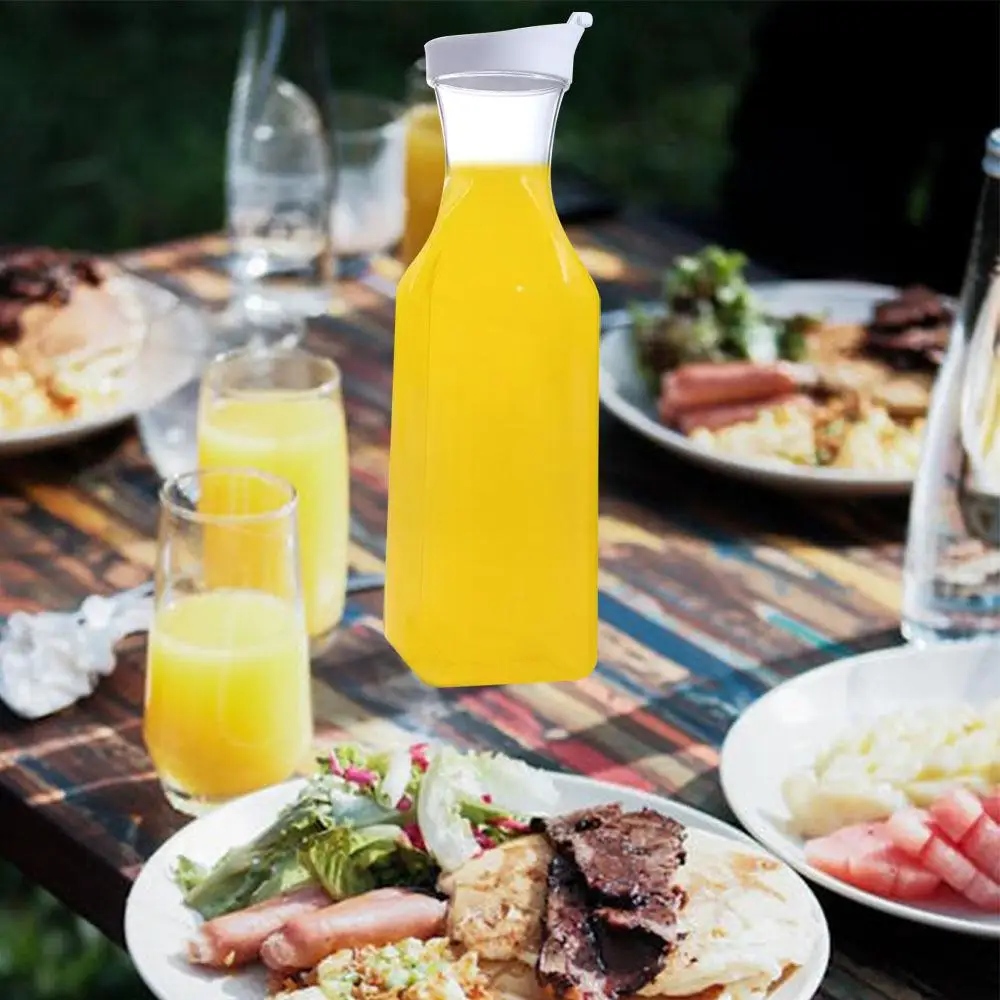 

Drink Containers 1500ml Pitcher with Flip Lid Plastic Cold Kettle Square Base Transparent Water Jug Juice