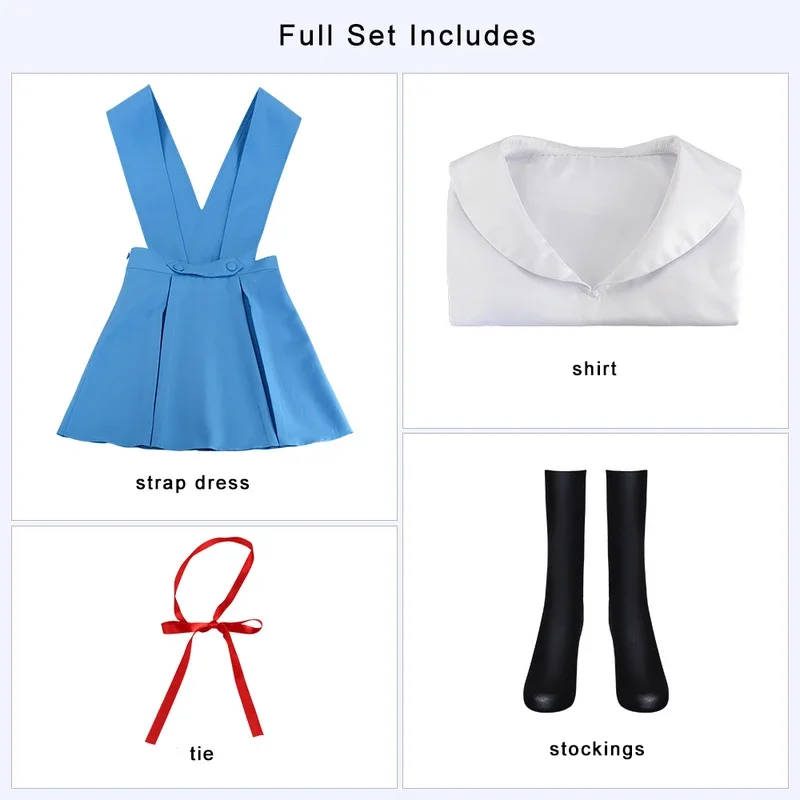 Anime Eva Ayanami Rei cosplay costume Asuka Langley Soryu dress set school girl uniform Halloween women blue sailor skirt suit