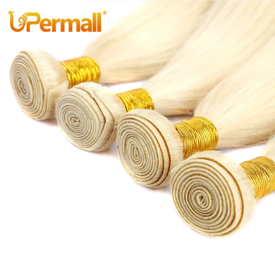 Upermall 1/3/4 Pieces Blonde 613 Straight Human Hair Bundles Remy Hair Extensions For Women Brazilian Hair Weave Can Be Dyed