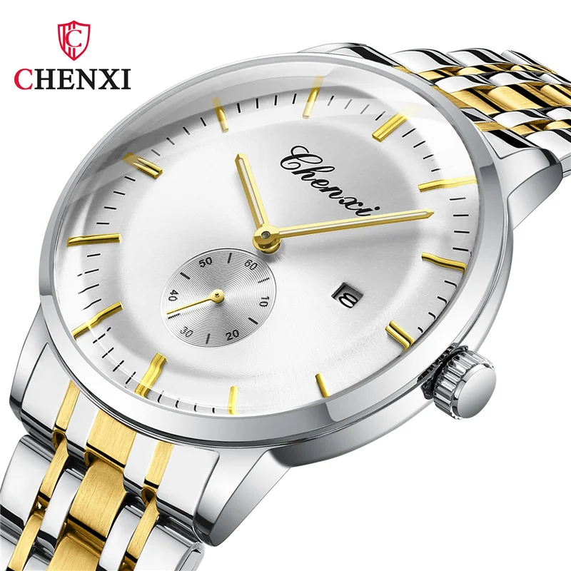 

CHENXI 060 Men's Quartz Watch New Top Brand Casual Original Wristwatch Waterproof Golden Stainless Steel Watches for Male Gift