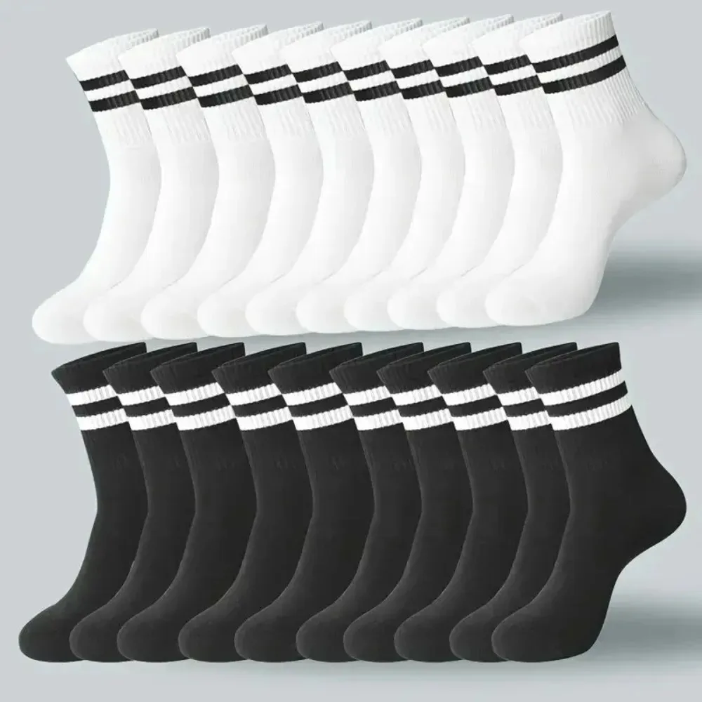 Two bar striped mid tube socks for both men and women, college style pile socks, versatile for spring and summer