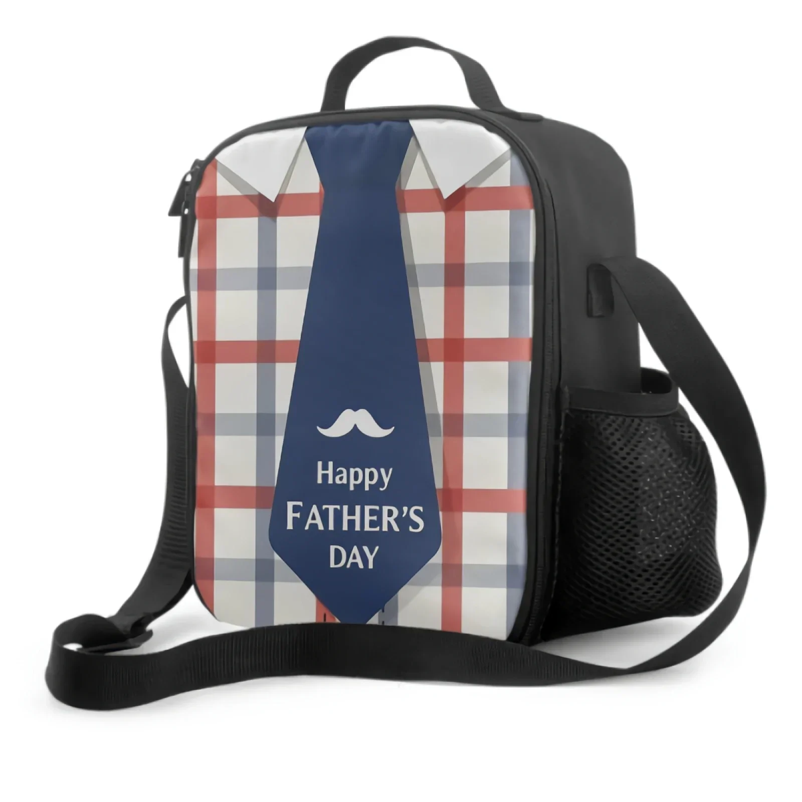 Happy Father's Day Lunch Box Insulated Meal Bag Cute Daddy Flannel Shirt With Blue Tie Lunch Bag Food Container for Travel Work