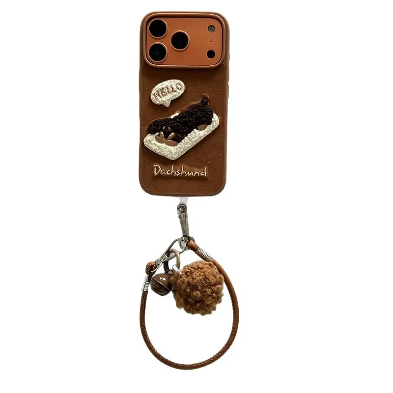 

Плюшевый чехол для телефона с вышивкой милого щенка для iPhone 17, 16, 15, 14 Pro Max, полное покрытие