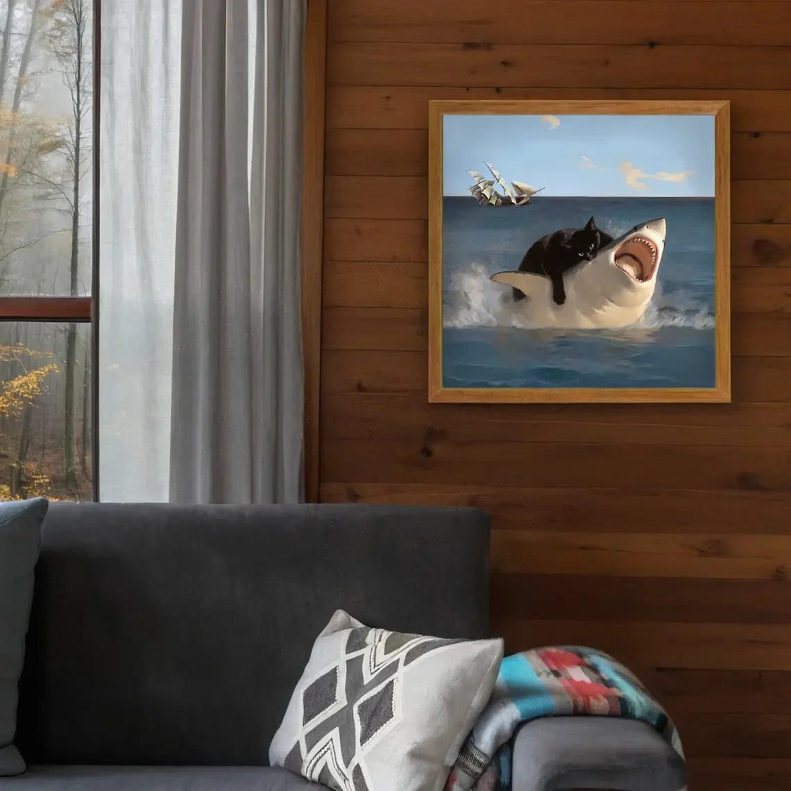 Fat Cat VS. Shark | Meme Art Re-imagined in Renaissance Painting Style on Premium Matte Paper SpensersArtPrinting