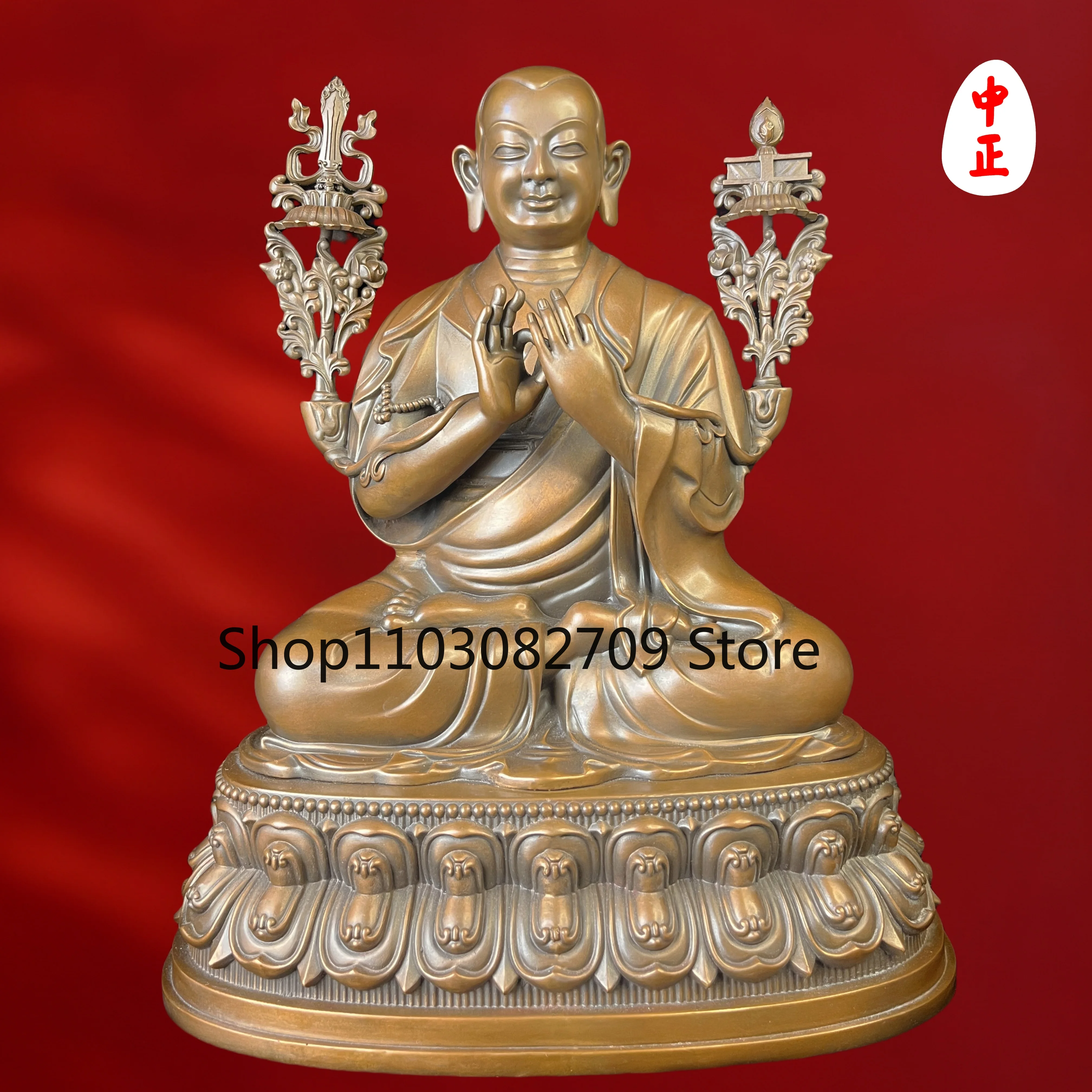 Zhongzheng Statue Intangible Cultural Heritage Workshop Zongkhapa Master and Apprentice Three Statues Gold, silver and copper ma