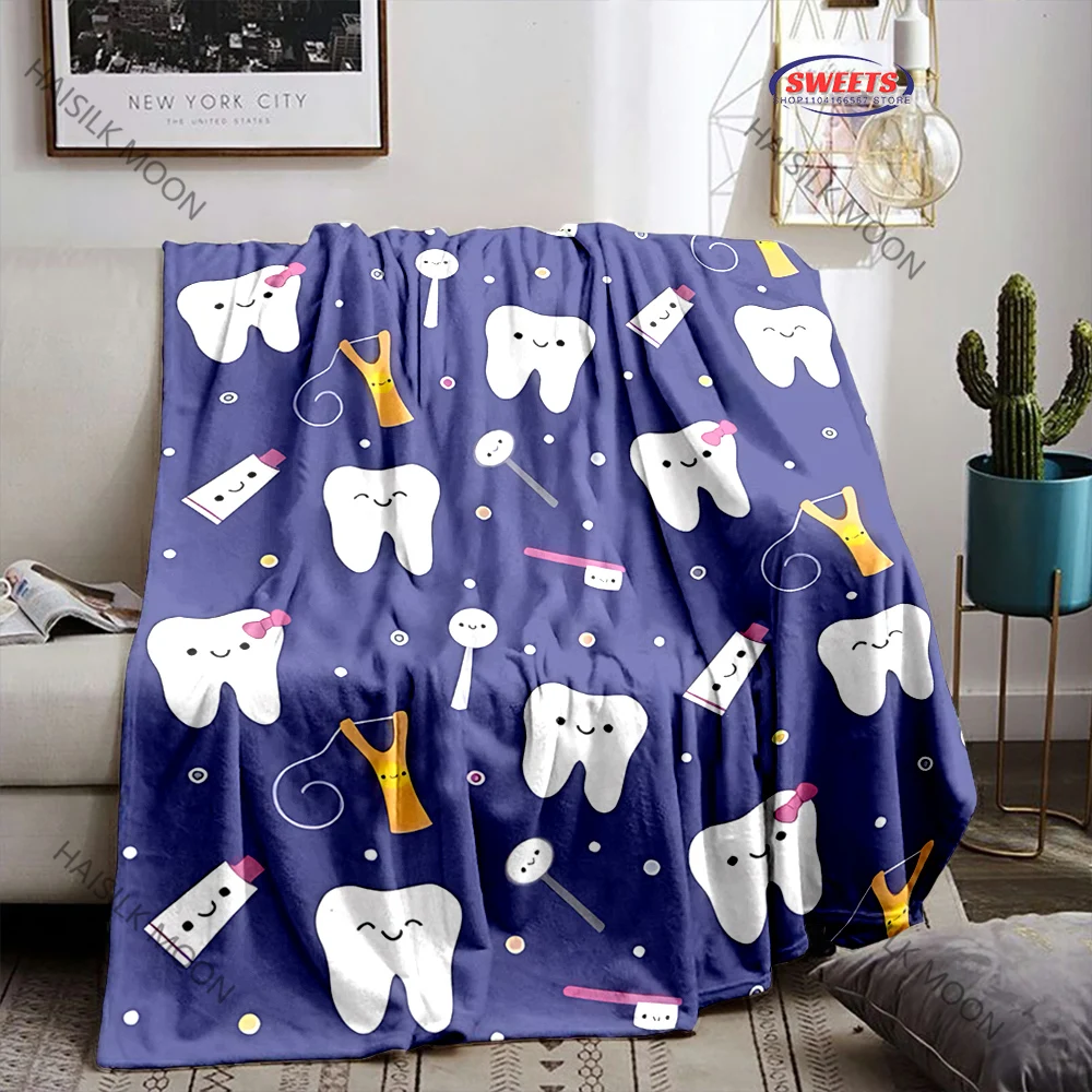 3D The Dentist Tooth Theme Flannel Blanket for Couch Bed Living Room Sofa Nap, Fun Gifts for Boys and Girls Family and Friends