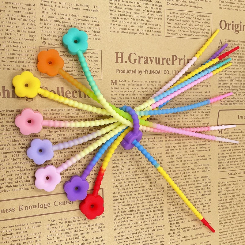 DIY Keychain Accessories Gradient Color Flower Star Silicone Cable Organizer Pengikat Kabel Cable Kabel Ties Cord Holder 10Pcs