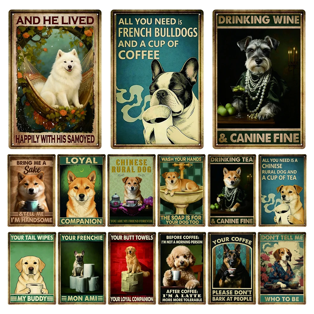 [ Kelly66 ] Dog Before Coffee  Art Tin  Poster Metal Sign Bar Decor Painting 20*30 CM Size Dy245