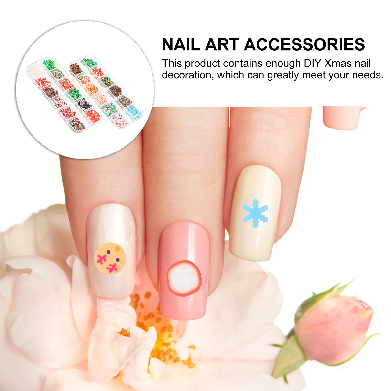 2 Boxes Christmas Nail Ornaments Decors for Xmas Winter Clay 13x53cm Salon Supply Manicure Accessory Adorable Miss