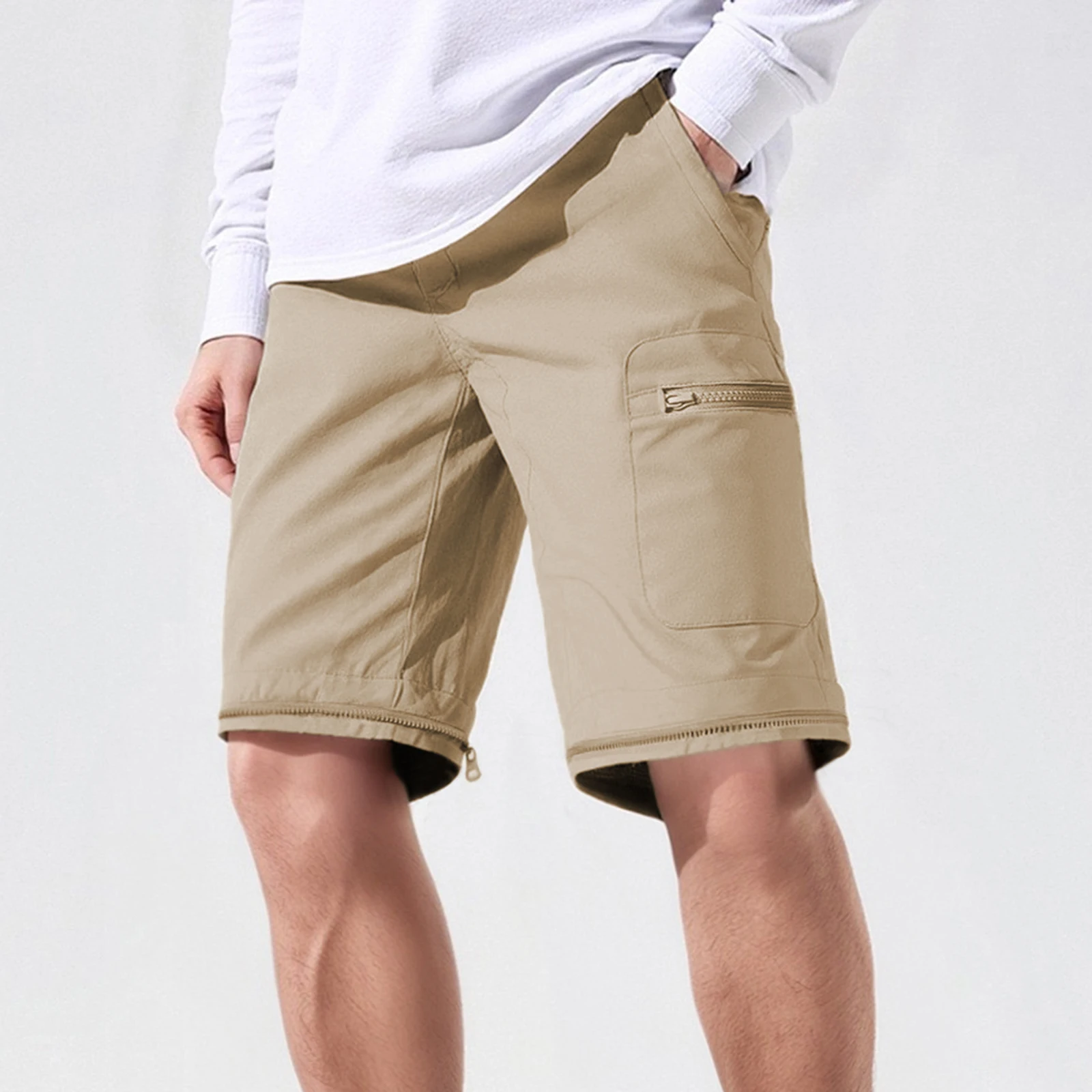 Herren-Zwei-Wege-Langhose, leichte Herren-Wanderhose, modische, lässige, einfarbige Cargohose mit geradem Bein für die Arbeit im Freien