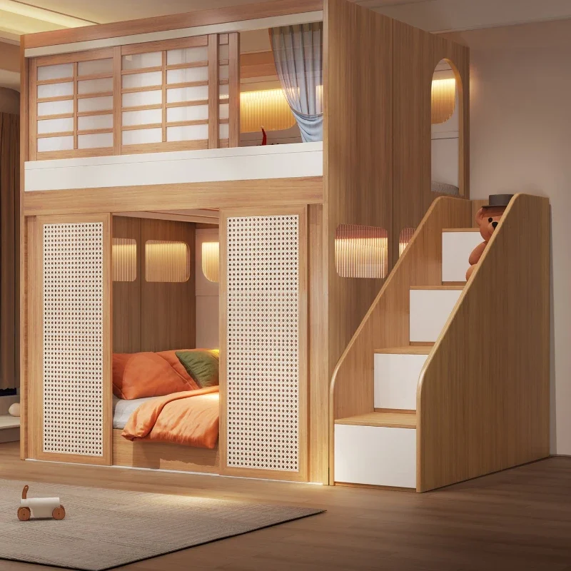 

New privacy secret base bed with partition sliding door bunk bed bunk bed does not disturb each other