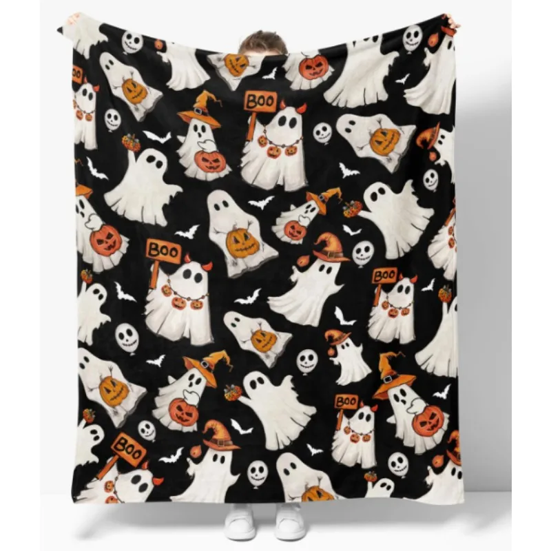 Halloween Blanket, Ghost Pumpkin Soft Plush Cozy Blanket for Sofa Bed Lounging, Ideal Gift for Kids, Adults and Wife