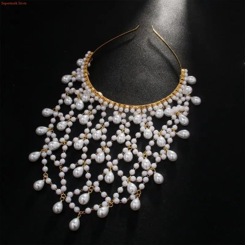 Q5WE Handmade Pearls Hat Bridal Lolitas Headwear Wedding Ceremony Hair Accessory for Weddings and Bridal Event