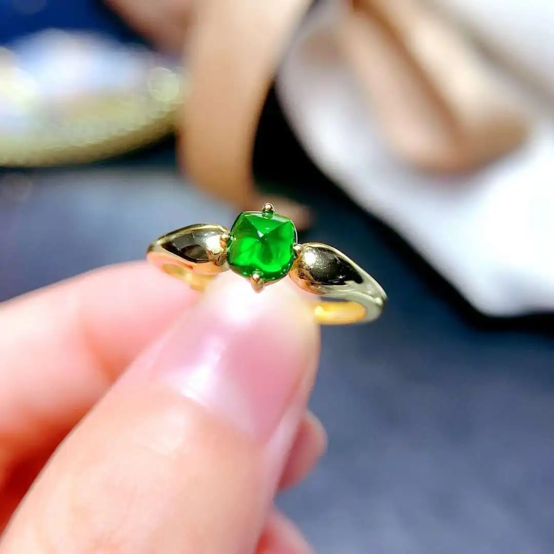 

Simple Style Diopside Ring High Quality 925 Sterling Silver Classic Women Engagement ring Natural Real Diopside