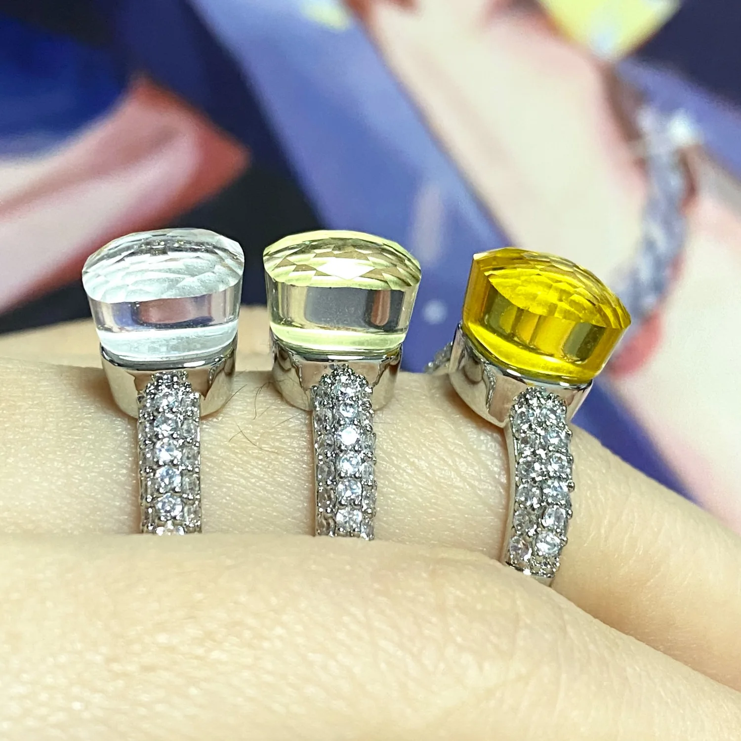 Anillo de estilo clásico para mujer, anillo de cristal de circón transparente, 30 colores, joyería de moda, Color plateado, anillo de circón caramelo