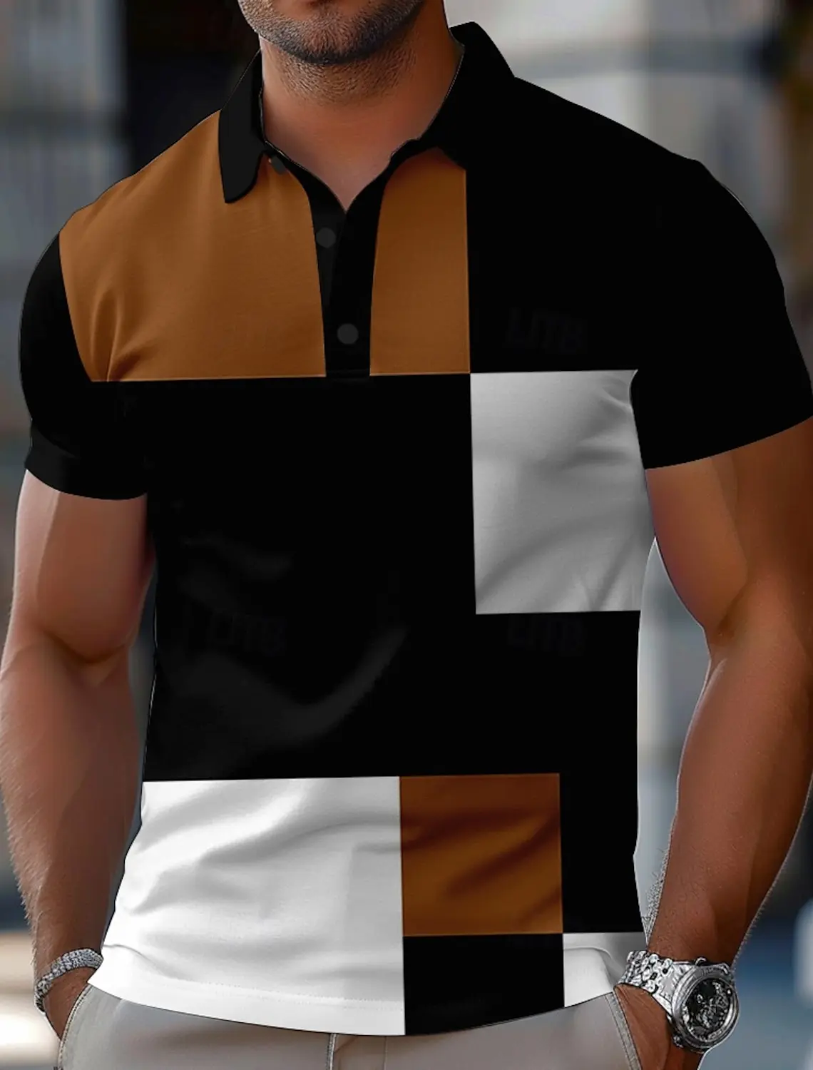 Herren-Poloshirts mit Farbblock-Motiv, kurzärmelig, Hemden mit Kragen, lässig, Schule, Outdoor, Sport, Alltagskleidung, 3D-Druck, Gelb, Rot, Blau