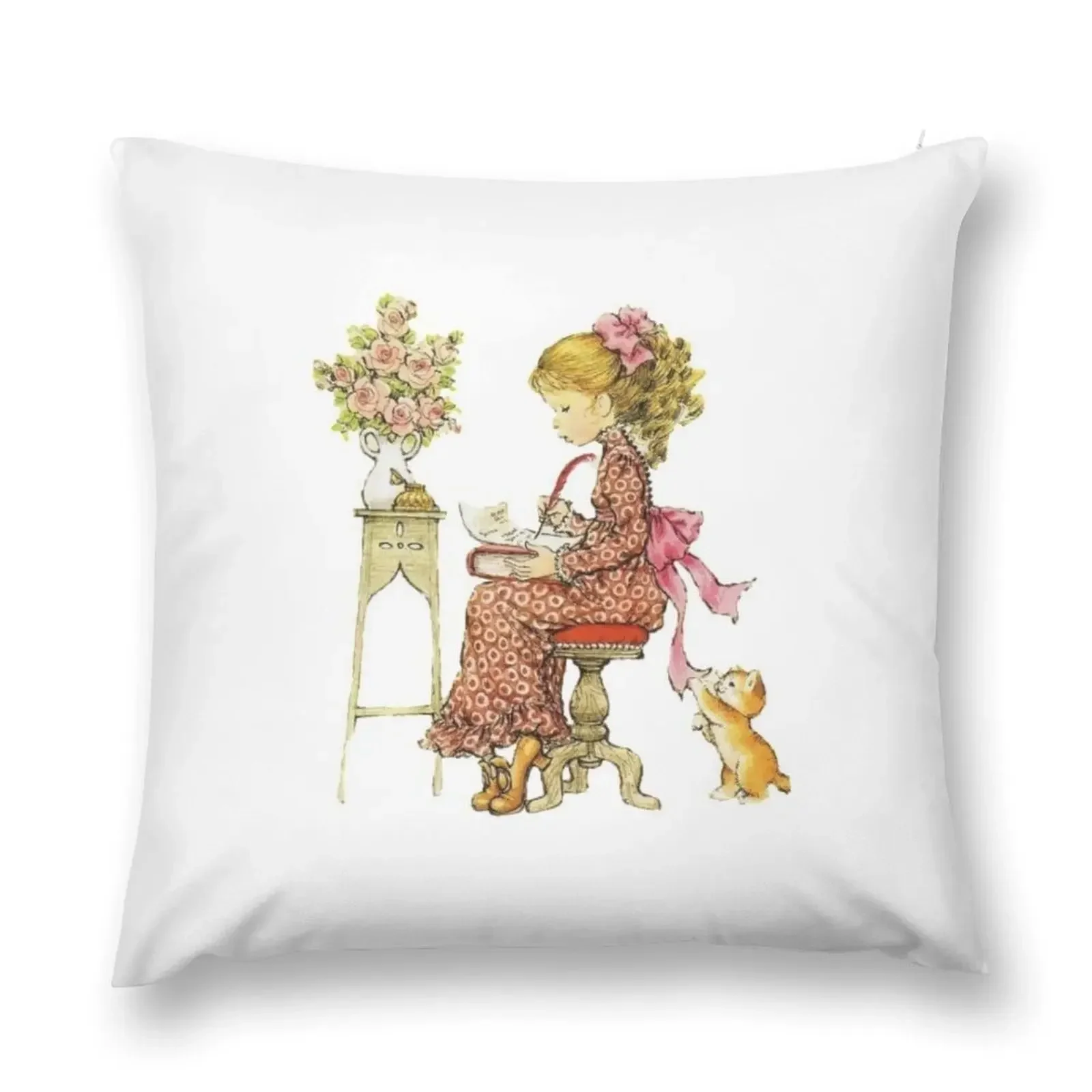 Sarah Kay writing a letter with Kitten playing Throw Pillow Pillowcases Cushion Covers Sofa Decorative Cushions pillow