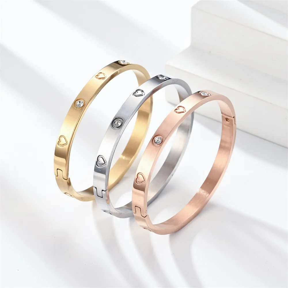 Classic Stainless Steel Zircon Buckle Couple Bracelet For Women Men Jewelry Valentine's day Gifts Diameter 50*60MM