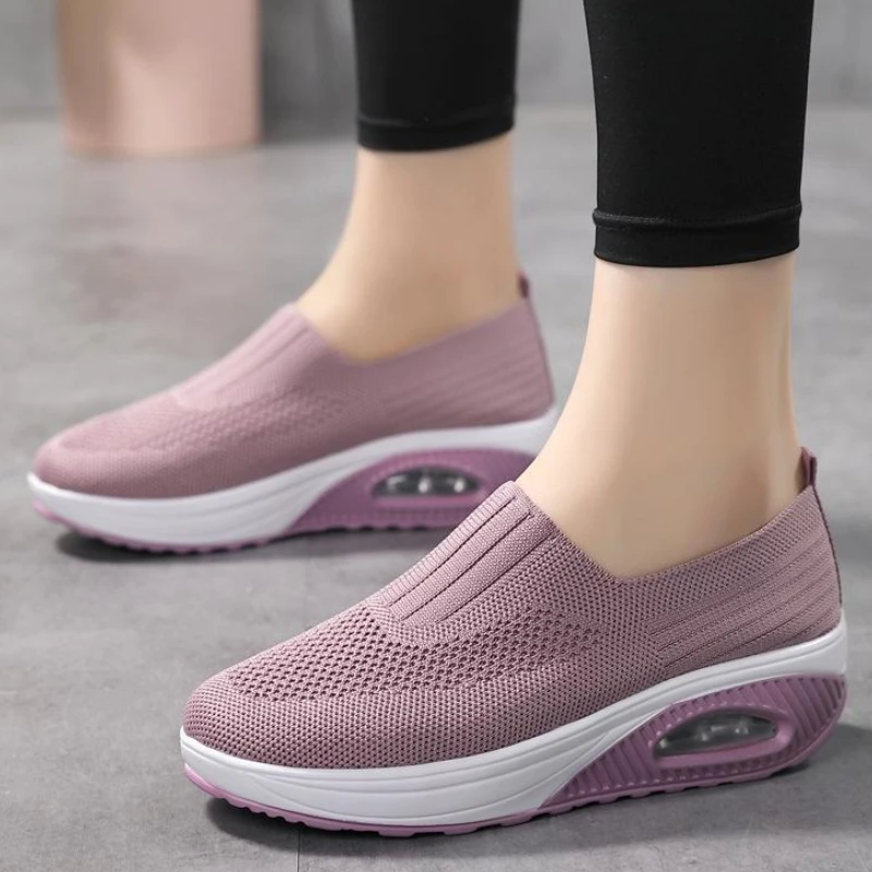 

Knitted Mesh Women Walking Shoes Slip-on Loafers Breathable Platform Shoes Fashion Air-cushion Casual Sports Shoes