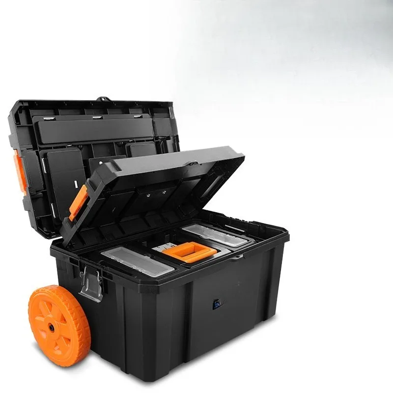 3-Tier Modular Stackable Rolling Tool Box, Large Wheeled Storage Case for Hardware Installation
