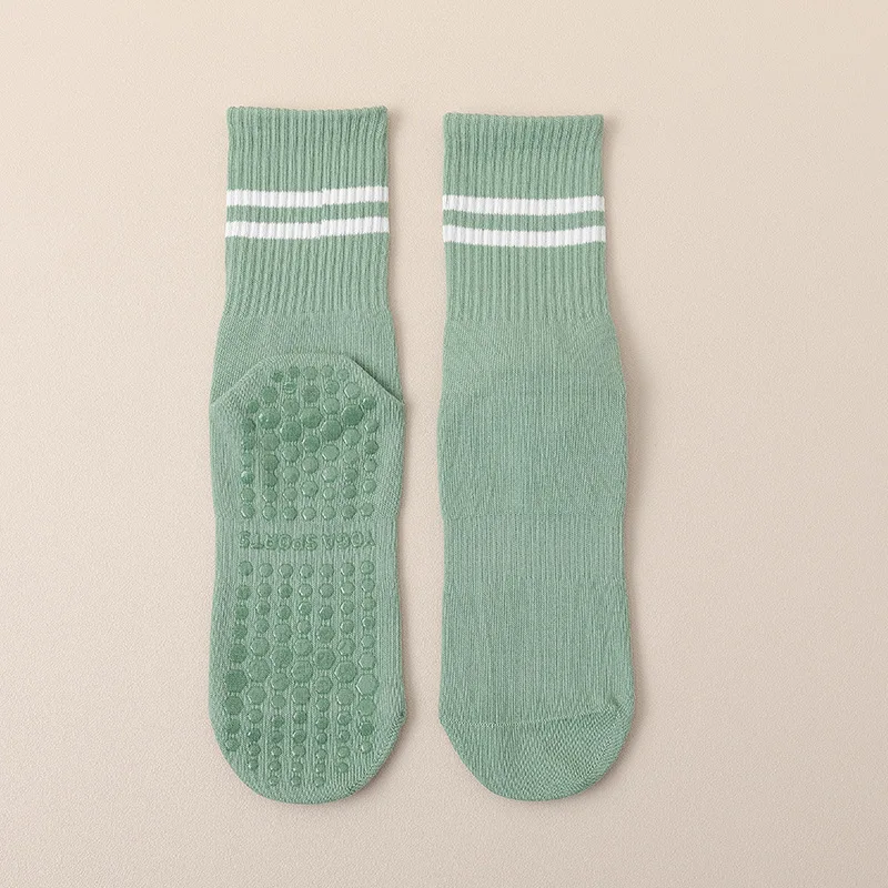 Chaussettes de yoga mi-mollet respirantes, coton solide, chaussettes de sport rayées anti-alde, chaussettes d'entraînement de fitness, chaussettes de danse Pilates, nouveau document