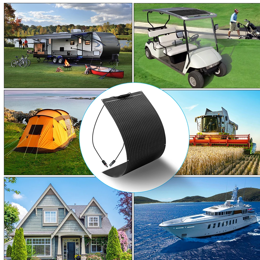 100 Watt Fiberglass Flexible Solar Panel 1000W-100W , Portable Bendable 12 Volts Mono Cell for RV Camping Home Boat Marine