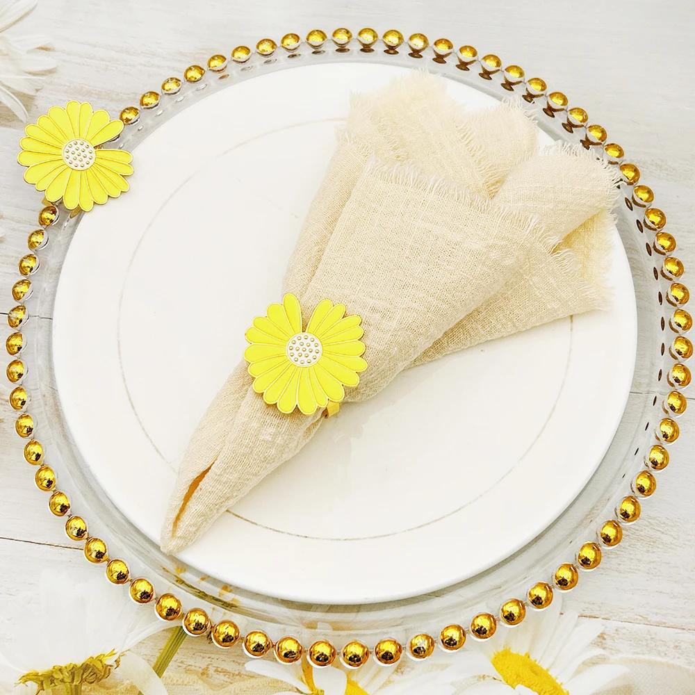 8Pcs Daisy Floral Napkin Rings Yellow Flower Shaped Napkin Holder for Daisy Themed Birthday Party Baby Shower Fall Wedding Decor