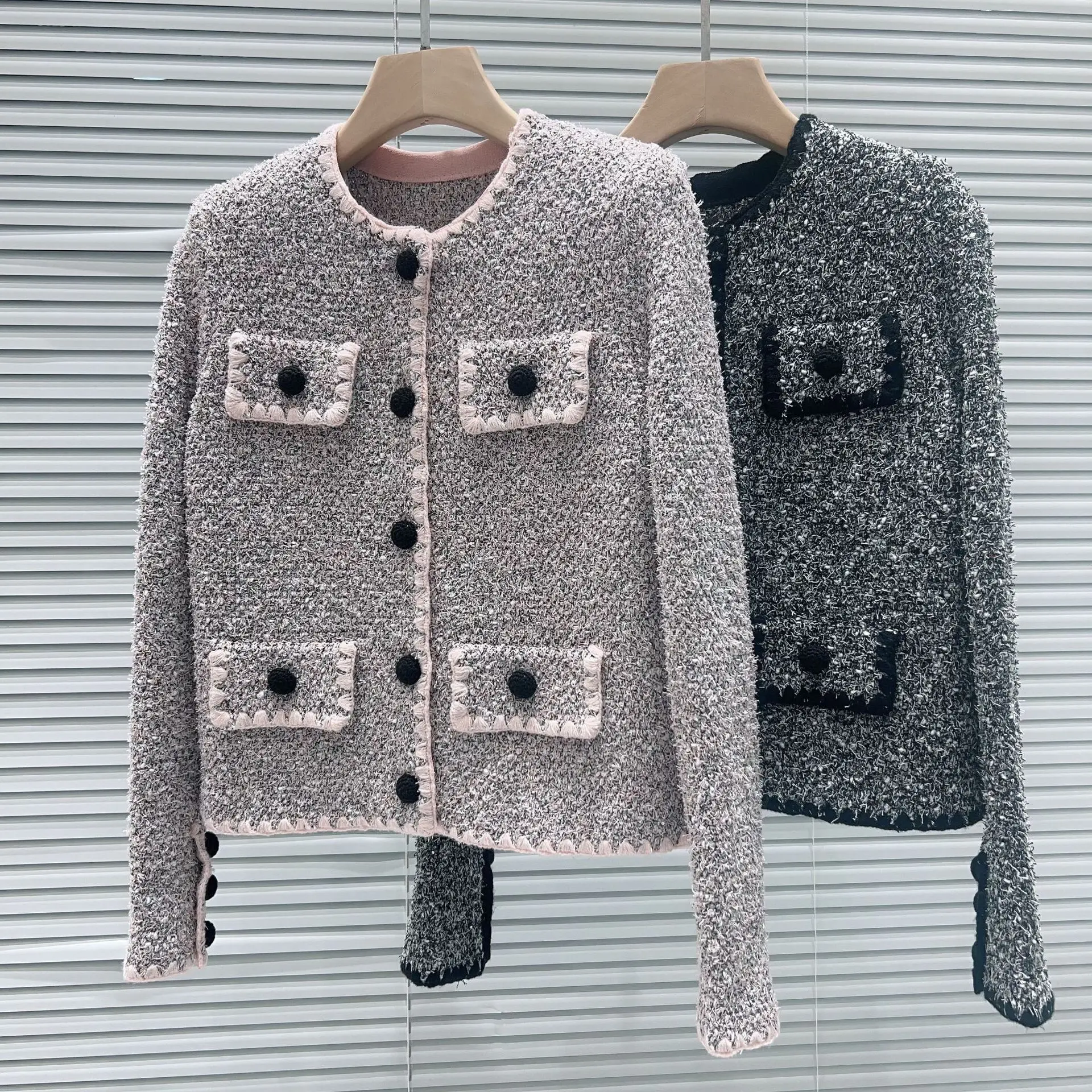 E Cárdigan Corto con Cuello Redondo Abierto, Top de Moda para Mujer, Versión de Alta Gama, Estilo Europeo, Prenda Exte...