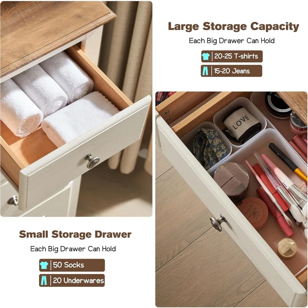 خزانة خشبية عتيقة ذات 7 أدراج لغرفة النوم، منظم تخزين ريفي مع سحر عتيق